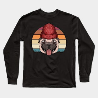 Retro Pulldog with funny hat design Long Sleeve T-Shirt